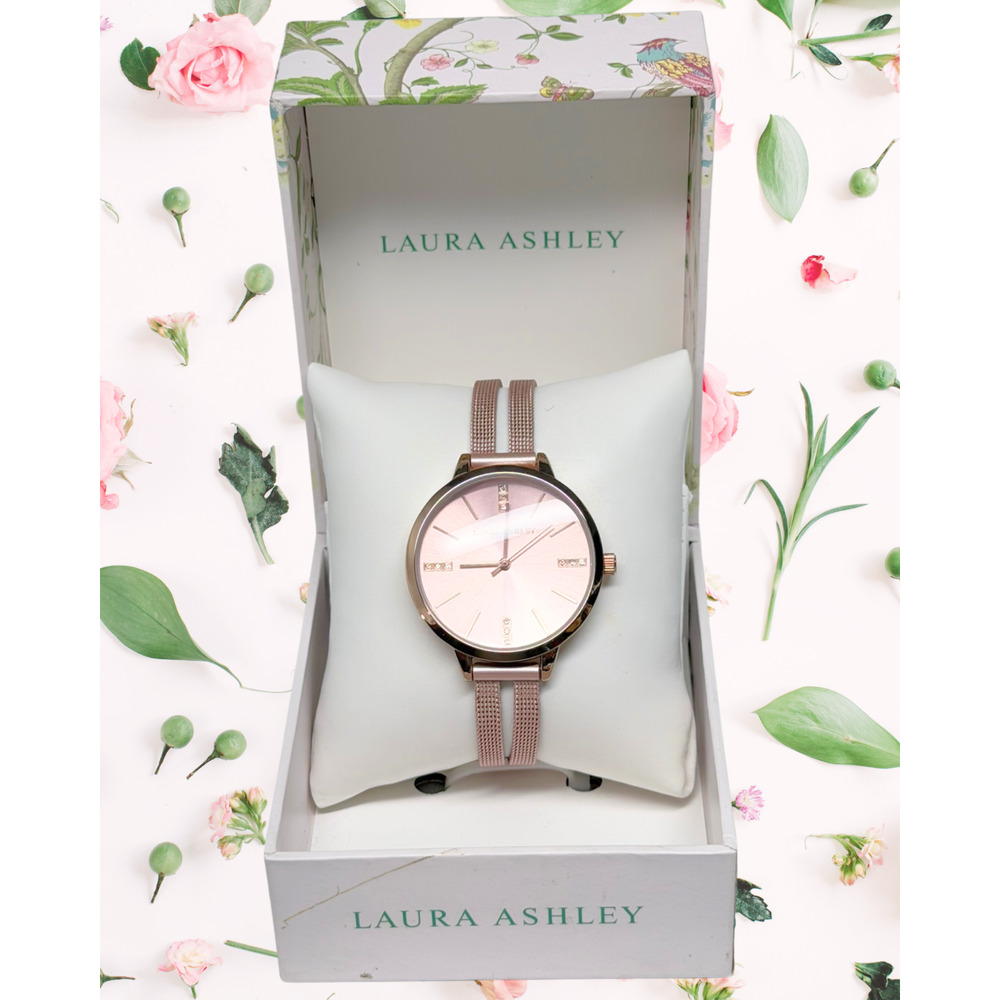 Laura Ashley Rose Gold Tone Case with Blush Pink Dial and Pink Mesh Strap Watch
